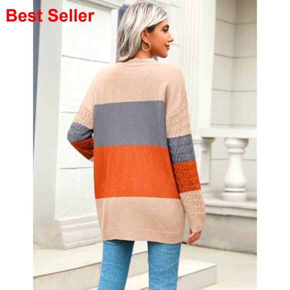 Long Sleeve Cable Knit Cardigan with Pockets Open Front Fall Sweater - Picture 4 of 7